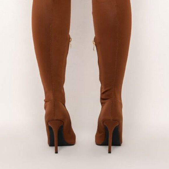 AZALEA WANG " JUST A LITTLE PEEK " STILETTO BOOT IN BROWN ( BRAND NEW !!! ) - Picture 3 of 6